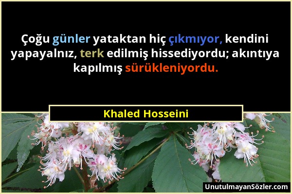 Khaled Hosseini - Çoğu günler yataktan hiç çıkmıyor, kendini yapayalnız, terk edilmiş hissediyordu; akıntıya kapılmış sürükleniyordu....