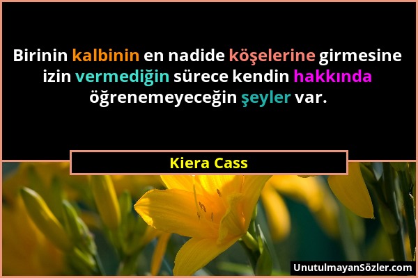 Kiera Cass - Birinin kalbinin en nadide köşelerine girmesine izin vermediğin sürece kendin hakkında öğrenemeyeceğin şeyler var....