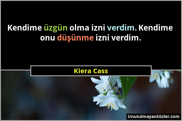 Kiera Cass - Kendime üzgün olma izni verdim. Kendime onu düşünme izni verdim....