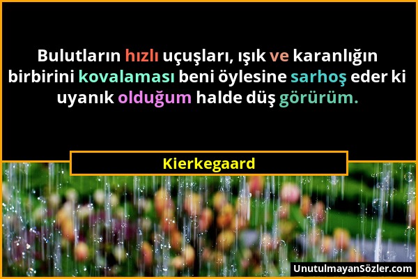 Kierkegaard - Bulutların hızlı uçuşları, ışık ve karanlığın birbirini kovalaması beni öylesine sarhoş eder ki uyanık olduğum halde düş görürüm....