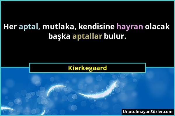 Kierkegaard - Her aptal, mutlaka, kendisine hayran olacak başka aptallar bulur....