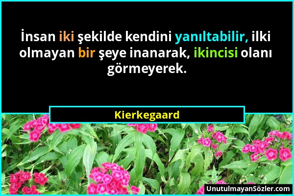 Kierkegaard - İnsan iki şekilde kendini yanıltabilir, ilki olmayan bir şeye inanarak, ikincisi olanı görmeyerek....