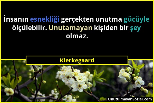 Kierkegaard - İnsanın esnekliği gerçekten unutma gücüyle ölçülebilir. Unutamayan kişiden bir şey olmaz....