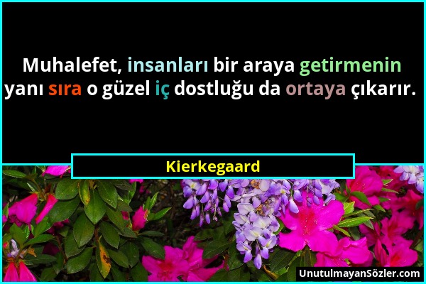 Kierkegaard - Muhalefet, insanları bir araya getirmenin yanı sıra o güzel iç dostluğu da ortaya çıkarır....