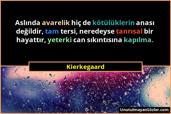 Kierkegaard - Aslında avarelik hiç de kötülüklerin anası değildir, tam tersi, neredeyse tanrısal bir hayattır, yeterki can sıkıntısına kapılma....