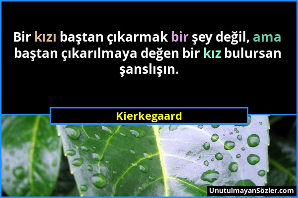 Kierkegaard - Bir kızı baştan çıkarmak bir şey değil, ama baştan çıkarılmaya değen bir kız bulursan şanslışın....