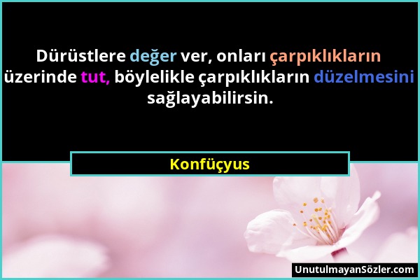 Konfüçyus - Dürüstlere değer ver, onları çarpıklıkların üzerinde tut, böylelikle çarpıklıkların düzelmesini sağlayabilirsin....