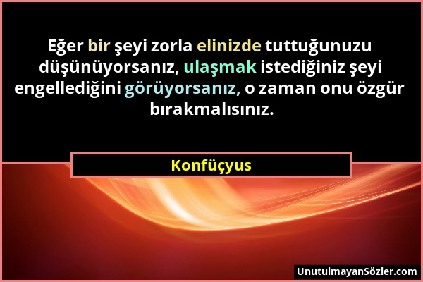 Konfüçyus - Eğer bir şeyi zorla elinizde tuttuğunuzu düşünüyorsanız, ulaşmak istediğiniz şeyi engellediğini görüyorsanız, o zaman onu özgür bırakmalıs...