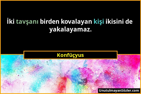 Konfüçyus - İki tavşanı birden kovalayan kişi ikisini de yakalayamaz....