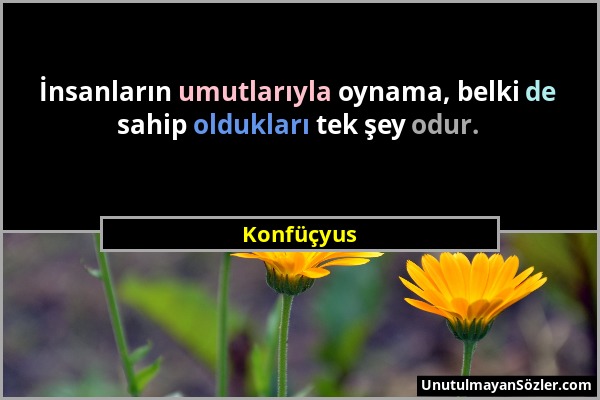 Konfüçyus - İnsanların umutlarıyla oynama, belki de sahip oldukları tek şey odur....