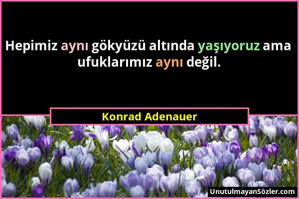 Konrad Adenauer - Hepimiz aynı gökyüzü altında yaşıyoruz ama ufuklarımız aynı değil....