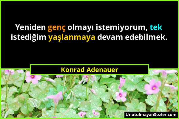 Konrad Adenauer - Yeniden genç olmayı istemiyorum, tek istediğim yaşlanmaya devam edebilmek....