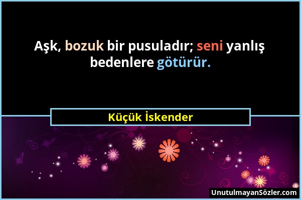 Küçük İskender - Aşk, bozuk bir pusuladır; seni yanlış bedenlere götürür....