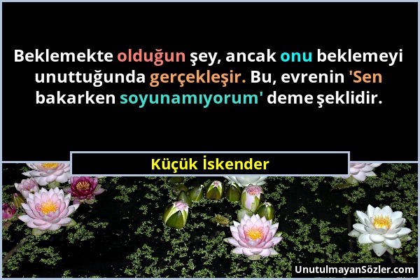 Küçük İskender - Beklemekte olduğun şey, ancak onu beklemeyi unuttuğunda gerçekleşir. Bu, evrenin 'Sen bakarken soyunamıyorum' deme şeklidir....