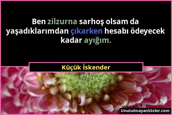 Küçük İskender - Ben zilzurna sarhoş olsam da yaşadıklarımdan çıkarken hesabı ödeyecek kadar ayığım....