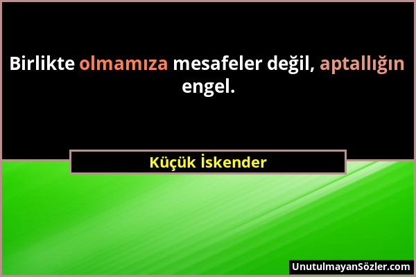 Küçük İskender - Birlikte olmamıza mesafeler değil, aptallığın engel....