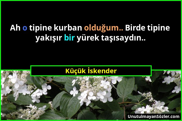 Küçük İskender - Ah o tipine kurban olduğum.. Birde tipine yakışır bir yürek taşısaydın.....