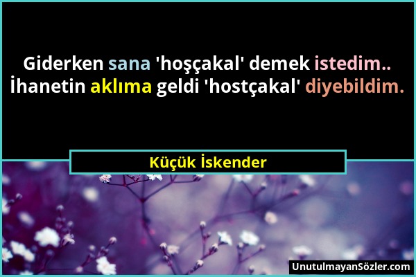 Küçük İskender - Giderken sana 'hoşçakal' demek istedim.. İhanetin aklıma geldi 'hostçakal' diyebildim....