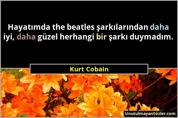 Kurt Cobain - Hayatımda the beatles şarkılarından daha iyi, daha güzel herhangi bir şarkı duymadım....