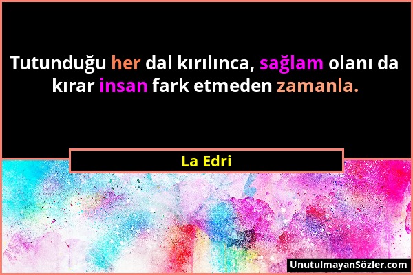 La Edri - Tutunduğu her dal kırılınca, sağlam olanı da kırar insan fark etmeden zamanla....