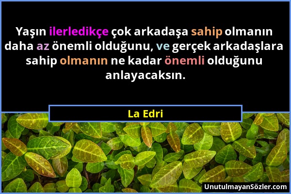 La Edri - Yaşın ilerledikçe çok arkadaşa sahip olmanın daha az önemli olduğunu, ve gerçek arkadaşlara sahip olmanın ne kadar önemli olduğunu anlayacak...