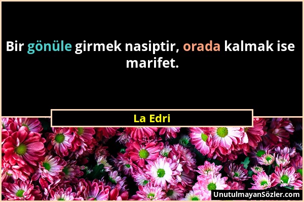 La Edri - Bir gönüle girmek nasiptir, orada kalmak ise marifet....