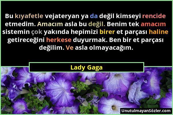 Lady Gaga - Bu kıyafetle vejateryan ya da değil kimseyi rencide etmedim. Amacım asla bu değil. Benim tek amacım sistemin çok yakında hepimizi birer et...