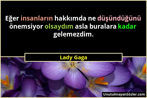 Lady Gaga - Eğer insanların hakkımda ne düşündüğünü önemsiyor olsaydım asla buralara kadar gelemezdim....