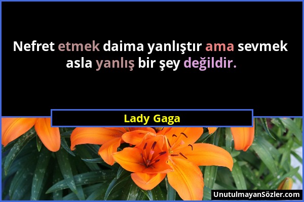 Lady Gaga - Nefret etmek daima yanlıştır ama sevmek asla yanlış bir şey değildir....