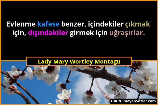 Lady Mary Wortley Montagu - Evlenme kafese benzer, içindekiler çıkmak için, dışındakiler girmek için uğraşırlar....