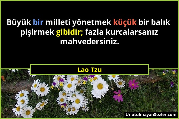 Lao Tzu - Büyük bir milleti yönetmek küçük bir balık pişirmek gibidir; fazla kurcalarsanız mahvedersiniz....