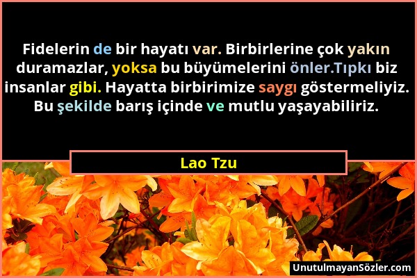 Lao Tzu - Fidelerin de bir hayatı var. Birbirlerine çok yakın duramazlar, yoksa bu büyümelerini önler.Tıpkı biz insanlar gibi. Hayatta birbirimize say...