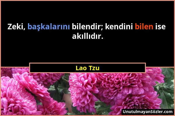 Lao Tzu - Zeki, başkalarını bilendir; kendini bilen ise akıllıdır....