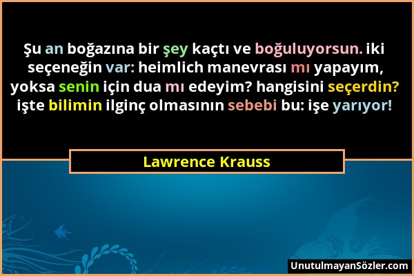 Lawrence Krauss - Şu an boğazına bir şey kaçtı ve boğuluyorsun. iki seçeneğin var: heimlich manevrası mı yapayım, yoksa senin için dua mı edeyim? hang...