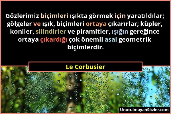 Le Corbusier - Gözlerimiz biçimleri ışıkta görmek için yaratıldılar; gölgeler ve ışık, biçimleri ortaya çıkarırlar; küpler, koniler, silindirler ve pi...