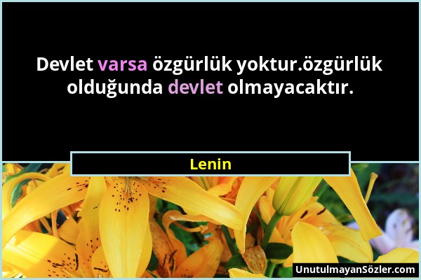 Lenin - Devlet varsa özgürlük yoktur.özgürlük olduğunda devlet olmayacaktır....