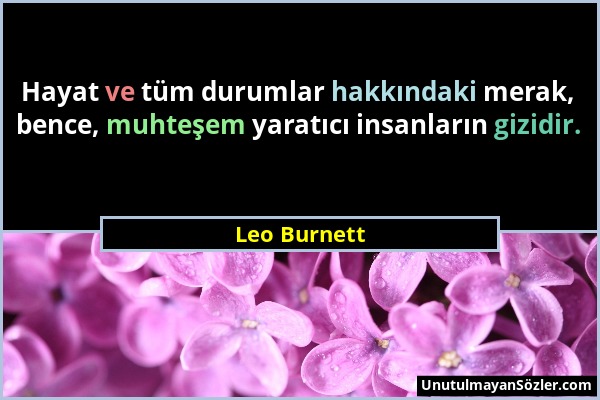 Leo Burnett - Hayat ve tüm durumlar hakkındaki merak, bence, muhteşem yaratıcı insanların gizidir....