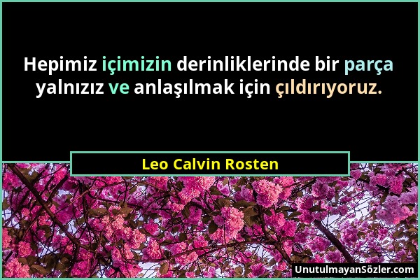 Leo Calvin Rosten - Hepimiz içimizin derinliklerinde bir parça yalnızız ve anlaşılmak için çıldırıyoruz....
