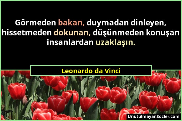 Leonardo da Vinci - Görmeden bakan, duymadan dinleyen, hissetmeden dokunan, düşünmeden konuşan insanlardan uzaklaşın....