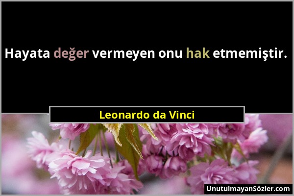 Leonardo da Vinci - Hayata değer vermeyen onu hak etmemiştir....