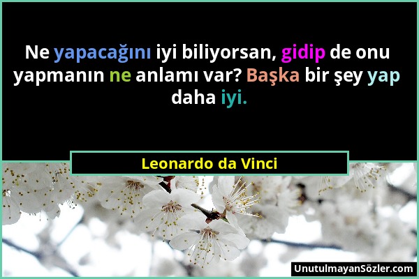 Leonardo da Vinci - Ne yapacağını iyi biliyorsan, gidip de onu yapmanın ne anlamı var? Başka bir şey yap daha iyi....