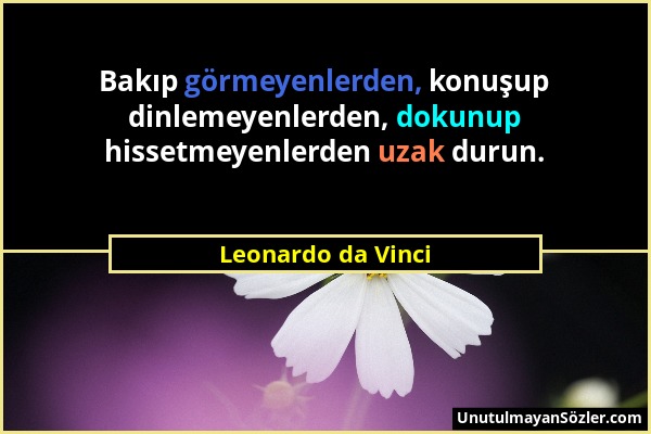 Leonardo da Vinci - Bakıp görmeyenlerden, konuşup dinlemeyenlerden, dokunup hissetmeyenlerden uzak durun....