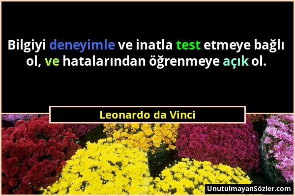 Leonardo da Vinci - Bilgiyi deneyimle ve inatla test etmeye bağlı ol, ve hatalarından öğrenmeye açık ol....