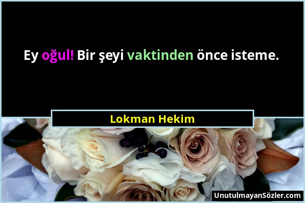 Lokman Hekim - Ey oğul! Bir şeyi vaktinden önce isteme....