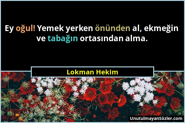 Lokman Hekim - Ey oğul! Yemek yerken önünden al, ekmeğin ve tabağın ortasından alma....
