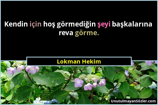 Lokman Hekim - Kendin için hoş görmediğin şeyi başkalarına reva görme....