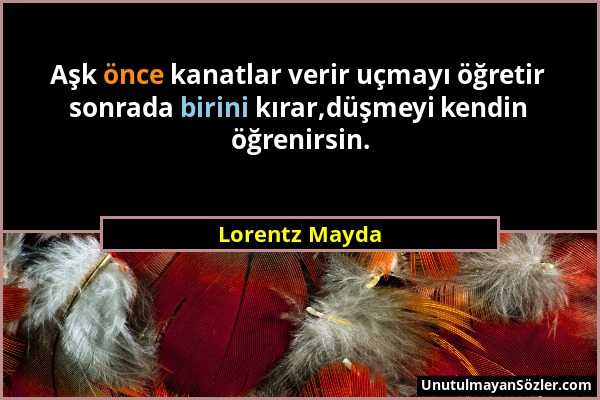 Lorentz Mayda - Aşk önce kanatlar verir uçmayı öğretir sonrada birini kırar,düşmeyi kendin öğrenirsin....