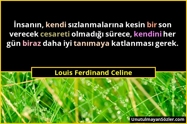 Louis Ferdinand Celine - İnsanın, kendi sızlanmalarına kesin bir son verecek cesareti olmadığı sürece, kendini her gün biraz daha iyi tanımaya katlanm...