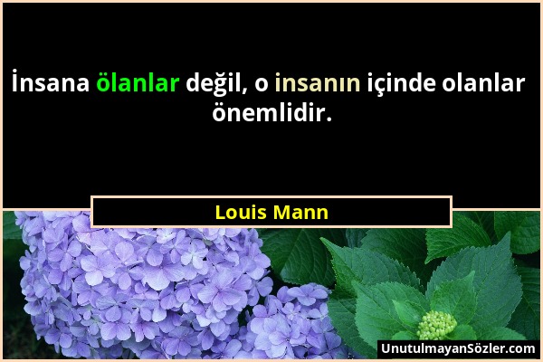 Louis Mann - İnsana ölanlar değil, o insanın içinde olanlar önemlidir....