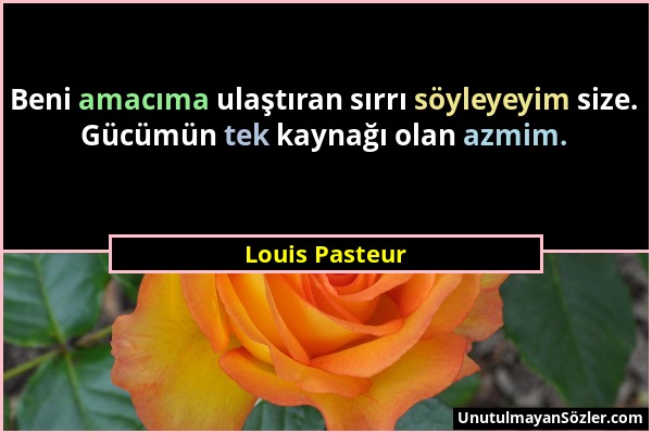 Louis Pasteur - Beni amacıma ulaştıran sırrı söyleyeyim size. Gücümün tek kaynağı olan azmim....